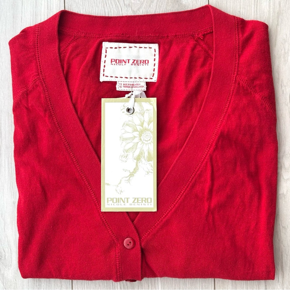 NWT Point Zero Nicole Benisti Lightweight Cardigan Size 1X/16 Red 100% Cotton